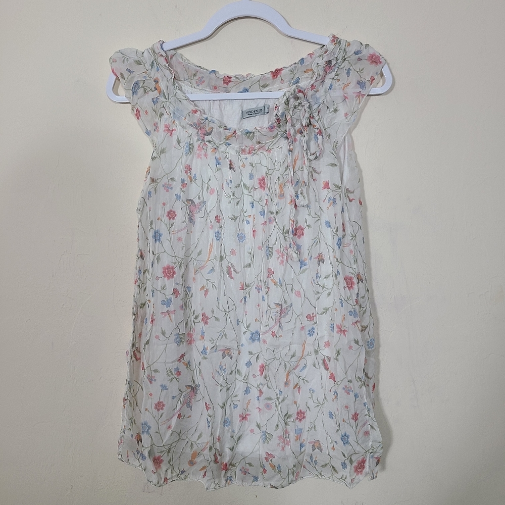 Tendenze Pure Silk‎ Blouse Womens S Floral Sleeveless Dainty Boho Cottagecore